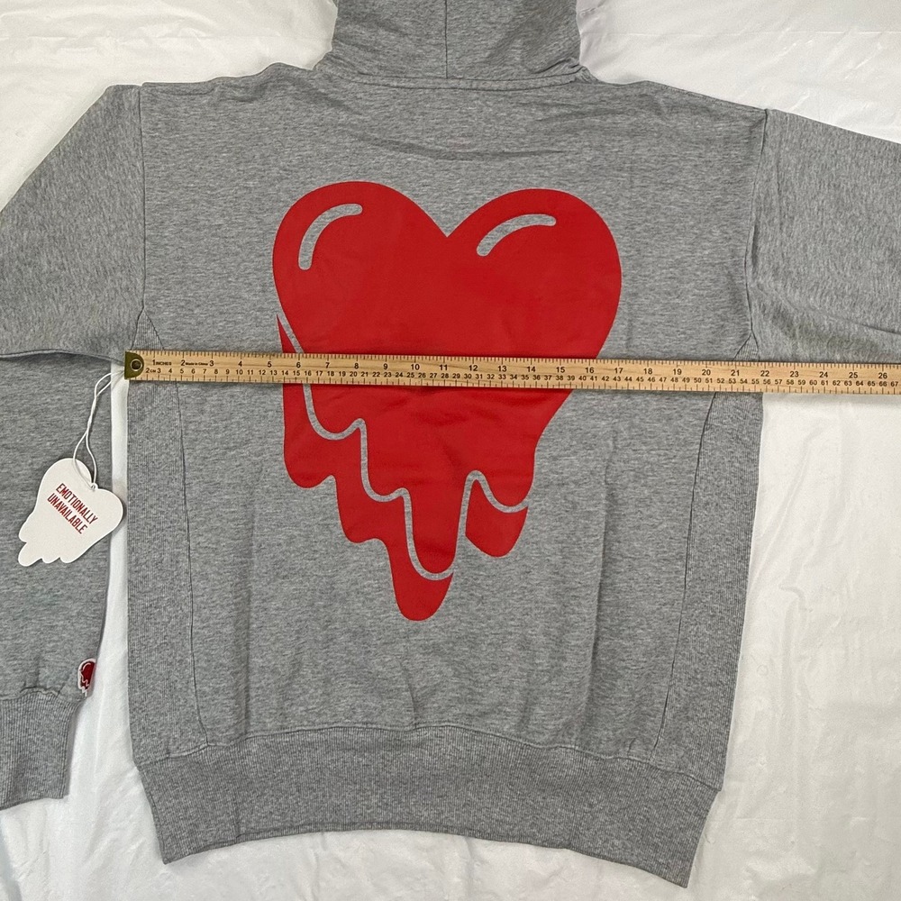 Emotionally Unavailable Yesterdays Tears Melting Heart Gray Hoodie S NEW - Picture 4 of 10